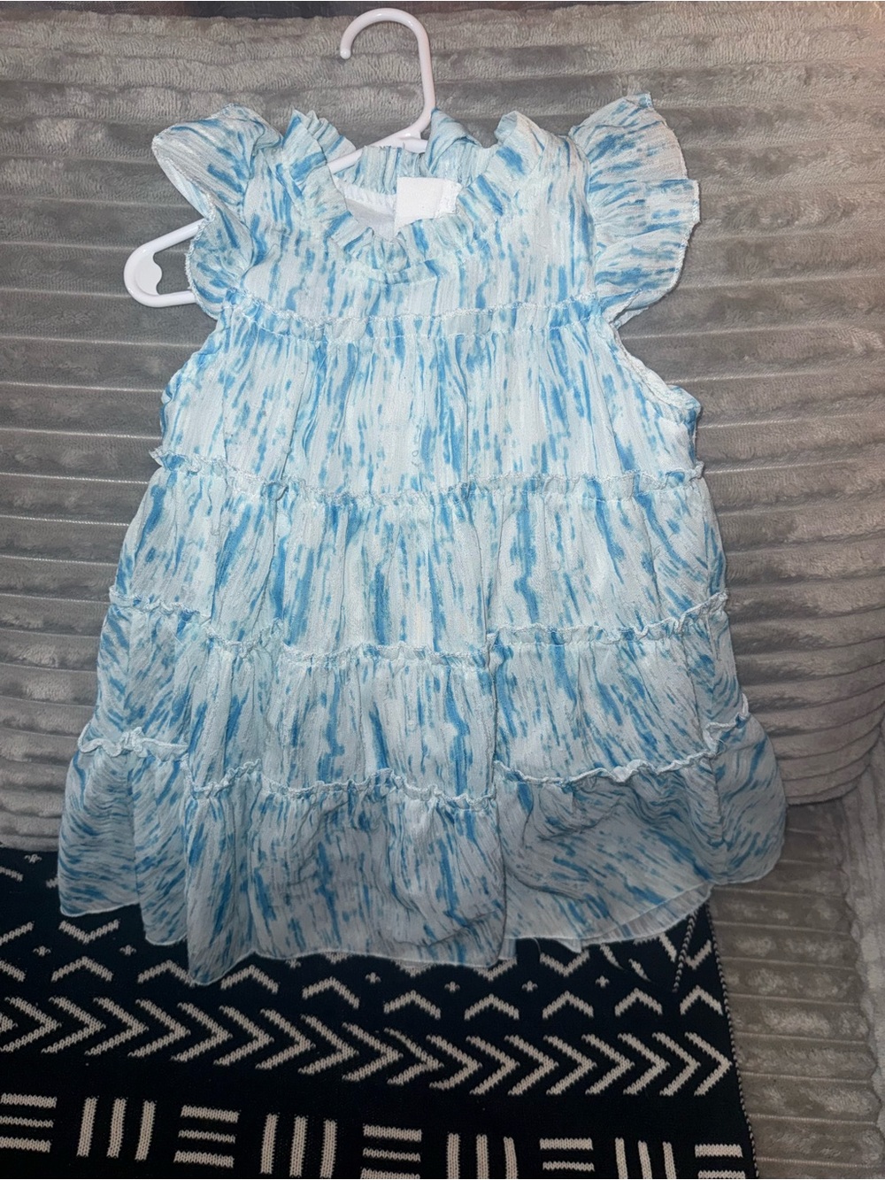 Blue & White Ruffle Tiered toddler Formal Dress 3/4t